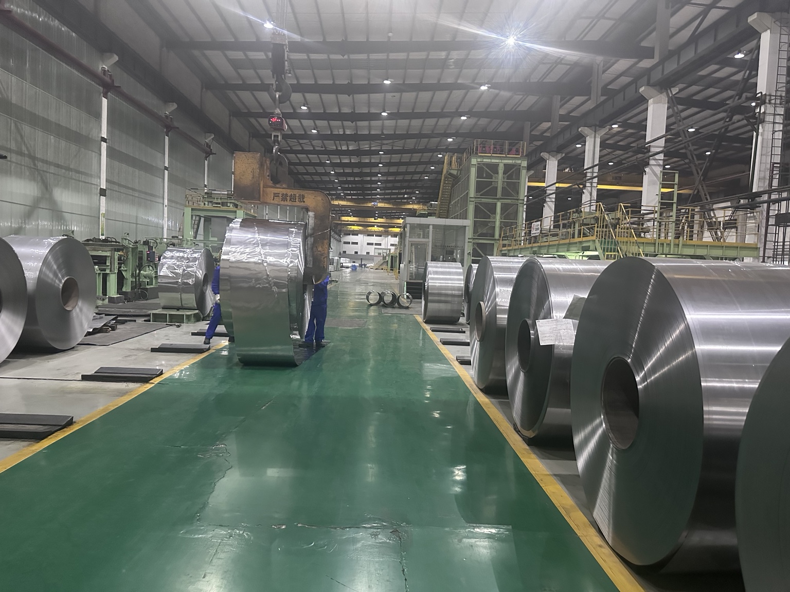 Tinplate steel coils inside a production facility
